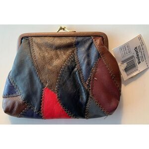 Vintage Woolworth Boho‎ Genuine Leather Coin Purse Patchwork Bag Tote NWT NOS
